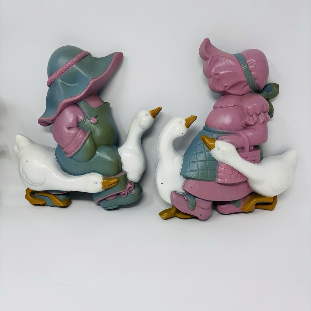 Vintage 1978 Burwood‎ Boy Girl & Geese Goose Wall Hanging Home Decor Grandmacore
